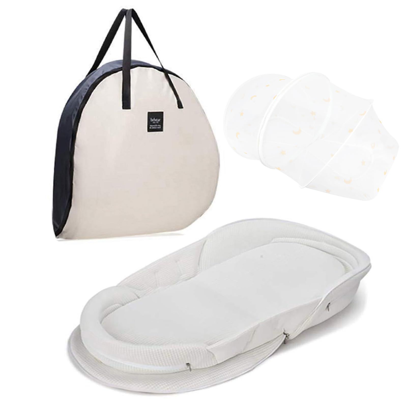 商品 ベビーアムール Bebamour ベビーベッド 折りたたみ式 ベッドインベッド 添い寝 簡易ベッド 新生児 携帯型ベビーベッド 通気性 高さ調整可 機械洗い 白