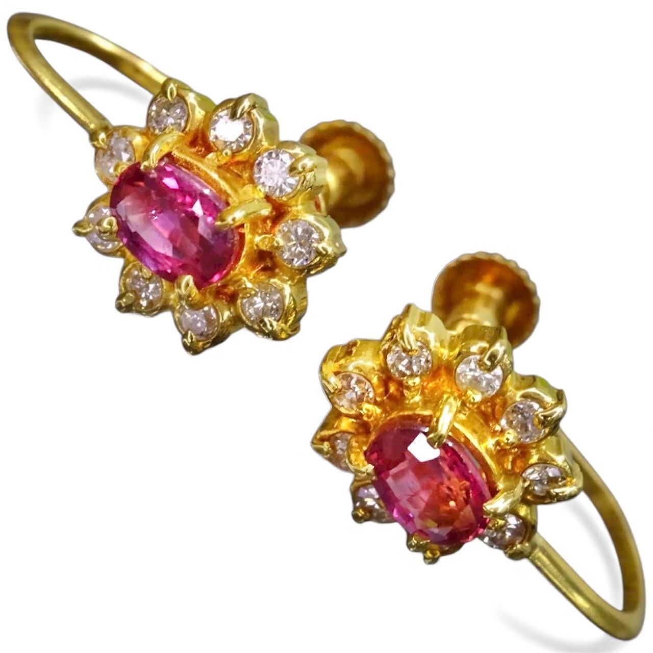 18金 K 18 ゴールド GOLD 750 天然ルビー2石 天然ダイヤモンド18粒 デザイン イヤリング 両耳 総重量約2.11 g ジュエリー 宝石 貴金属 ジュエリーショッププライス Shops