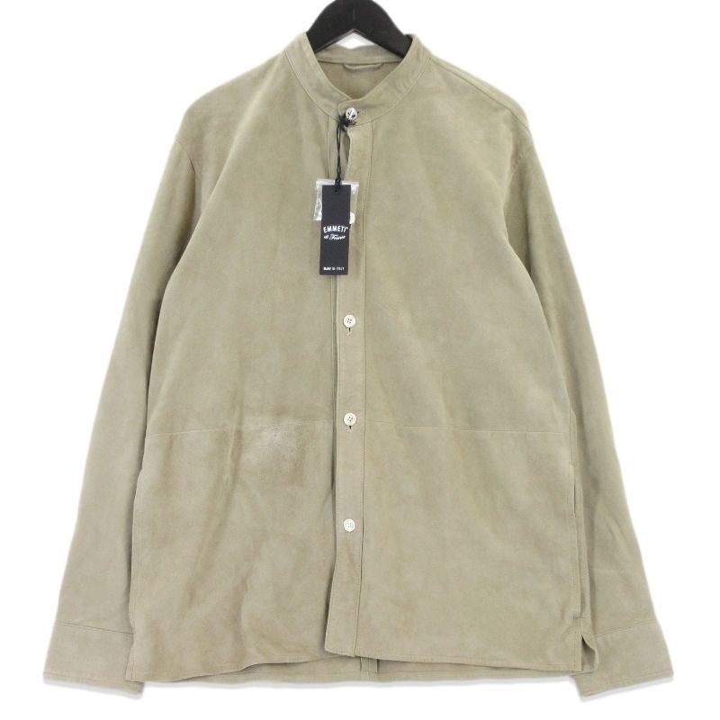 EMMETI × Brilla per il gusto エンメティ シャツジャケット 別注 バンド スエード 山羊革 イタリア製 カーキ 50 70017244