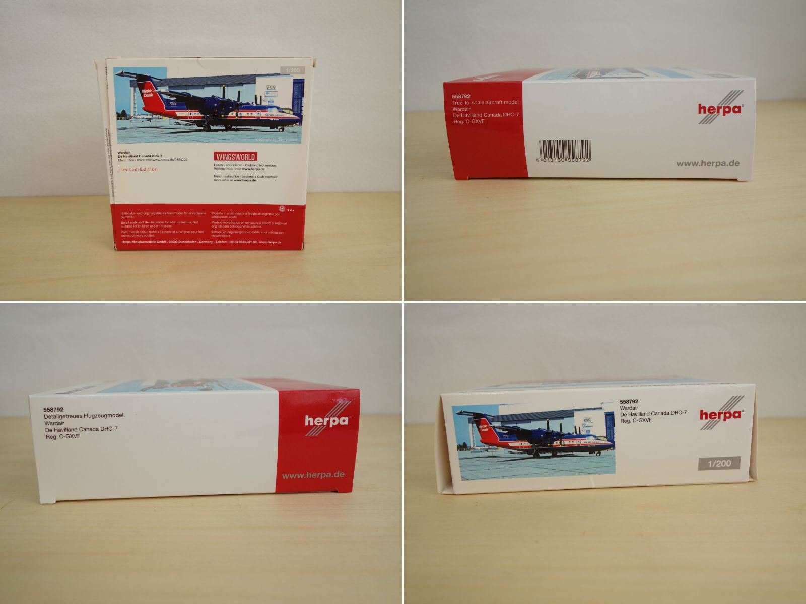 M 飛行機 航空機 旅客機 模型 ヘルパ Herpa カナダ ワーデア航空 Wardair Canada デ ハビランド DHC 7 DASH ダッシュ7 C GXVF 1 200 38896