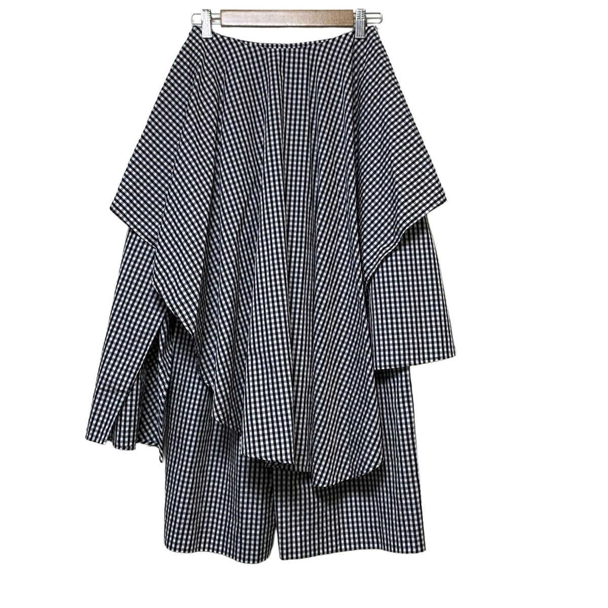 ENFOLD エンフォルド パンツ サイズ36 S レディース - 白×黒 クロップド 半端丈 チェック柄 フリル