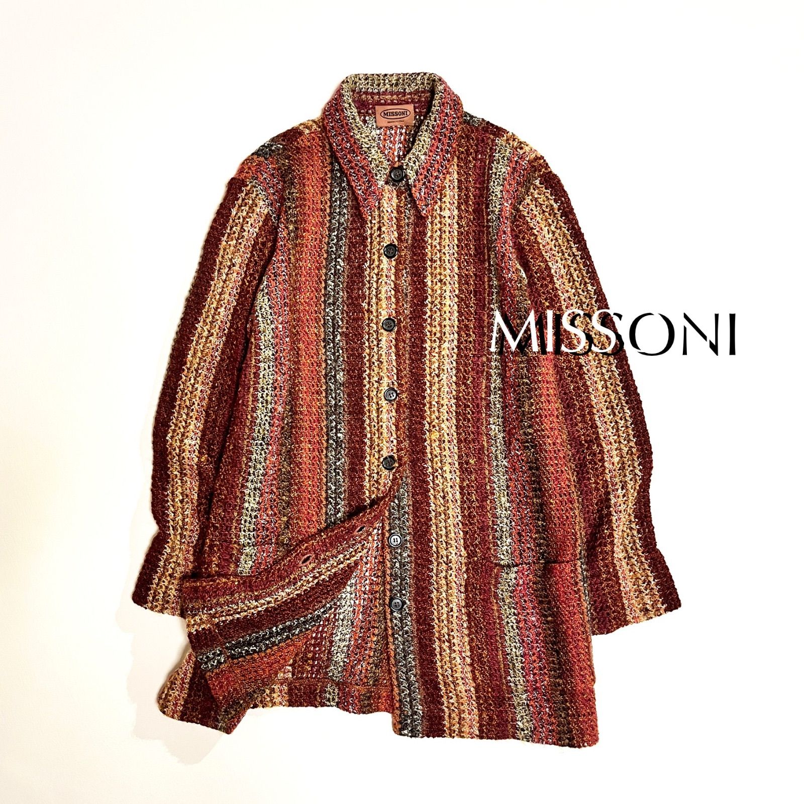 ck20a MISSONI モヘヤ 透かし編み ニット ジャケット ウール 毛 オレンジタグ マルチ イタリヤ製 ミッソーニ
