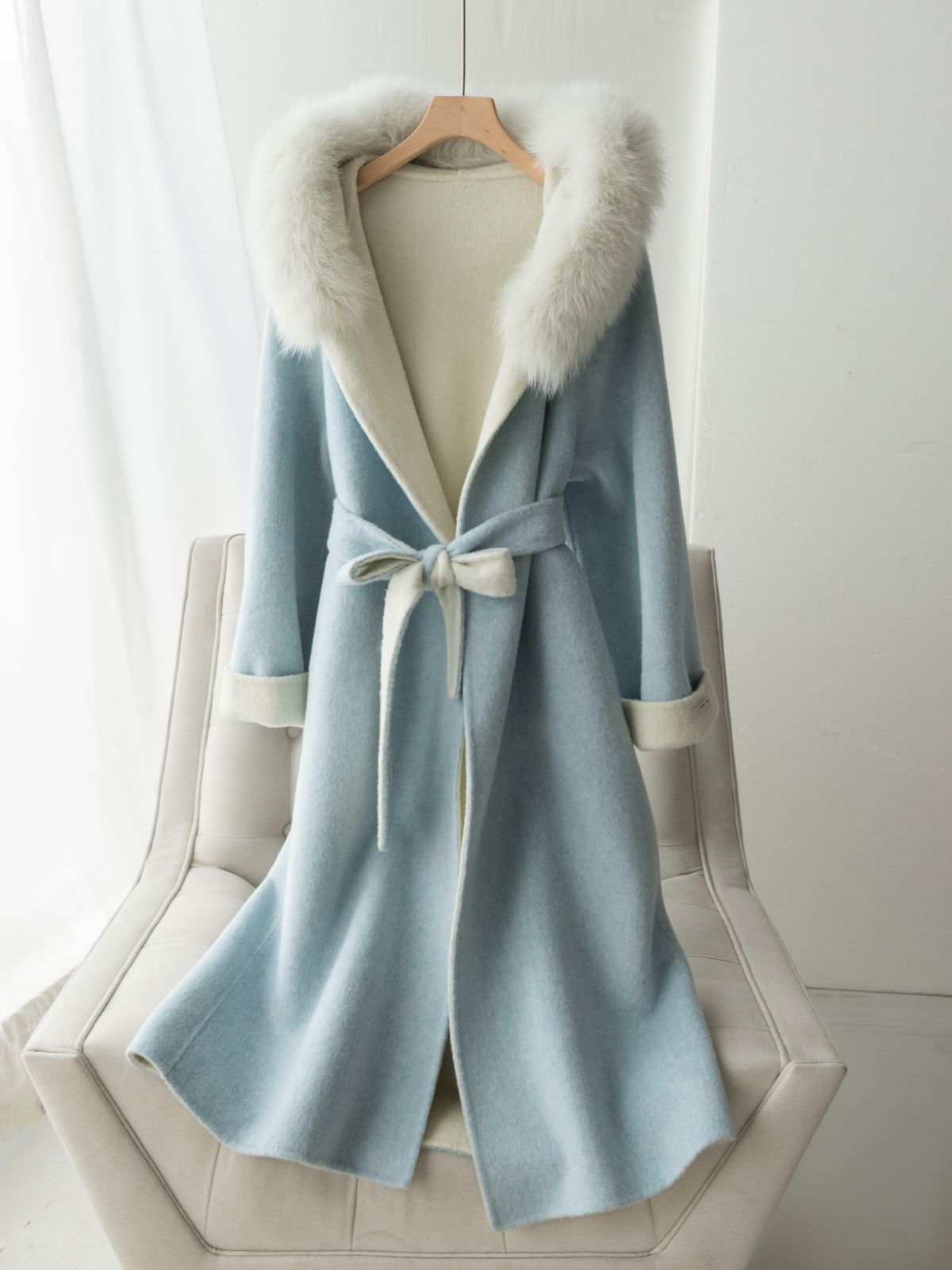 お洒落冬レディースウールコートロングコート暖か豪華フォックスファーフードコート