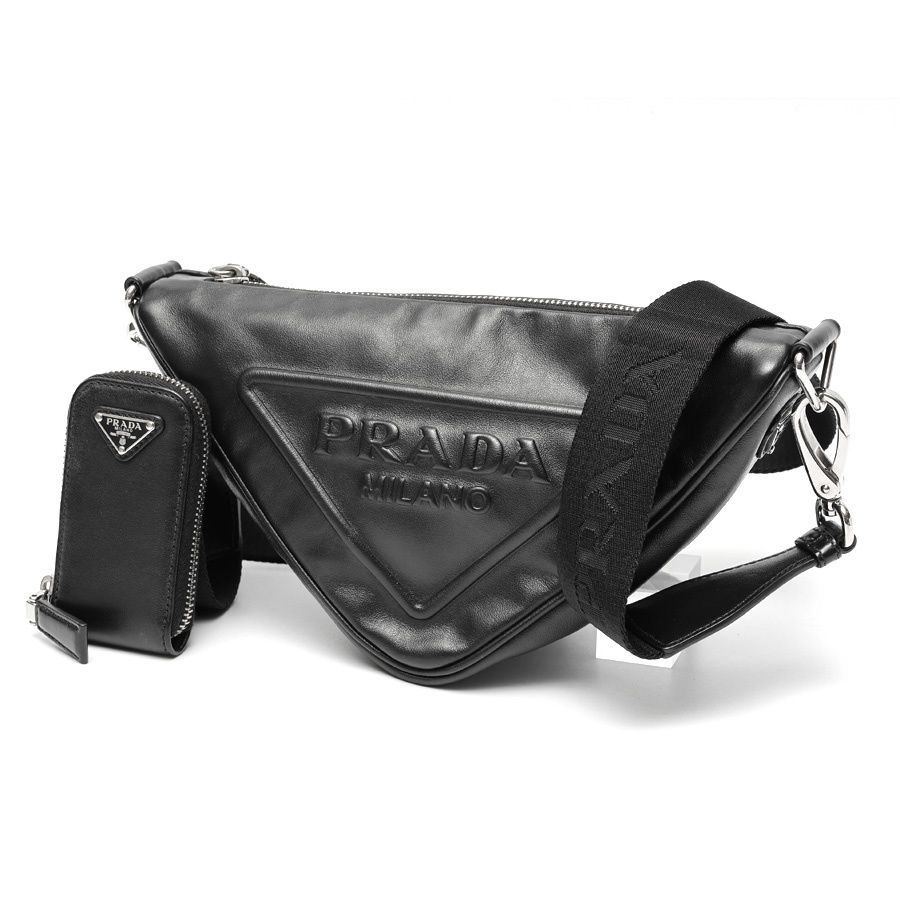 プラダ PRADA トライアングル エンボスロゴ ショルダーバッグ 1BH190 レザー ブラック 商品番号 S-159442