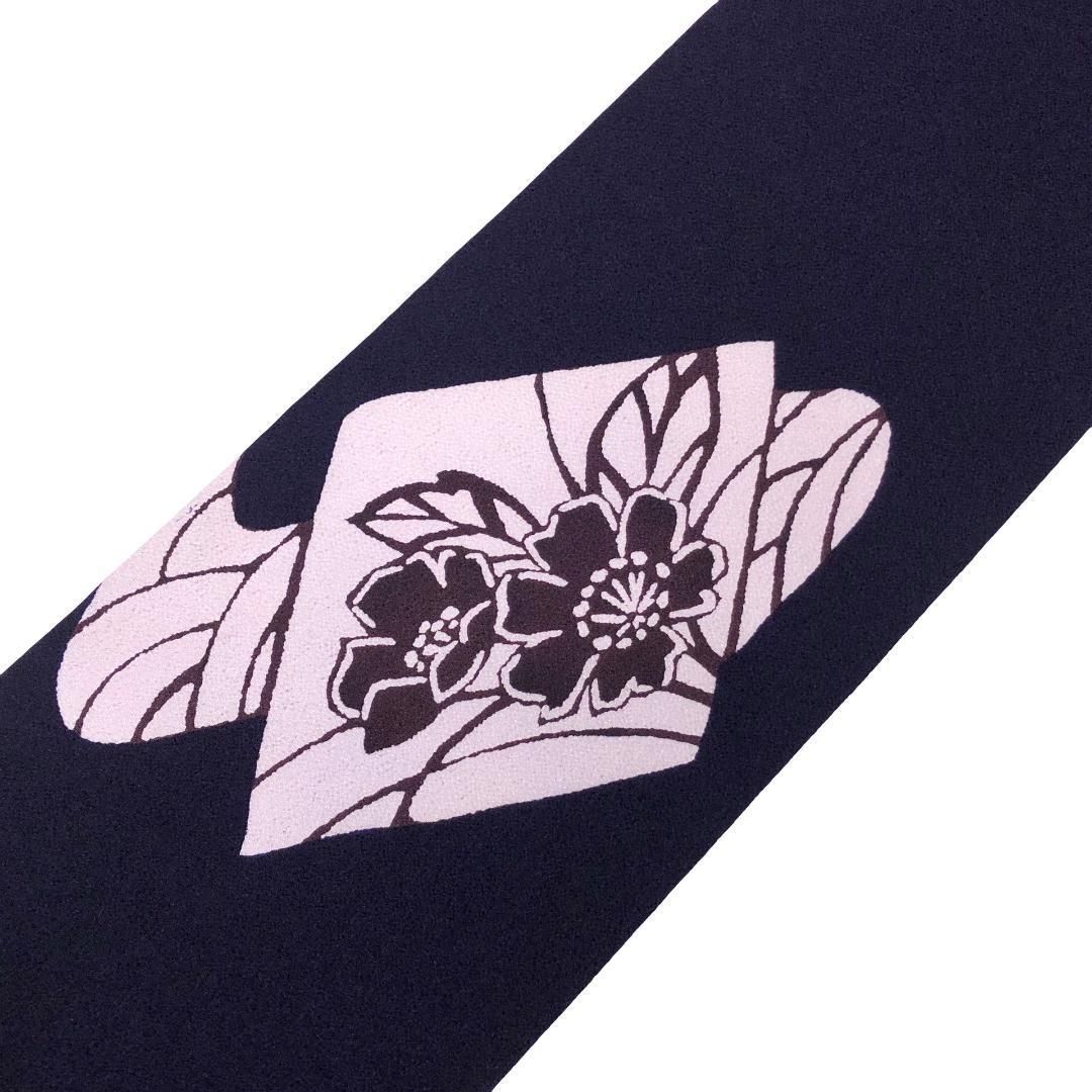  名古屋帯 型染 菱形に花柄模様 縮緬 紫褐色 O-5690 名古屋帯 帯