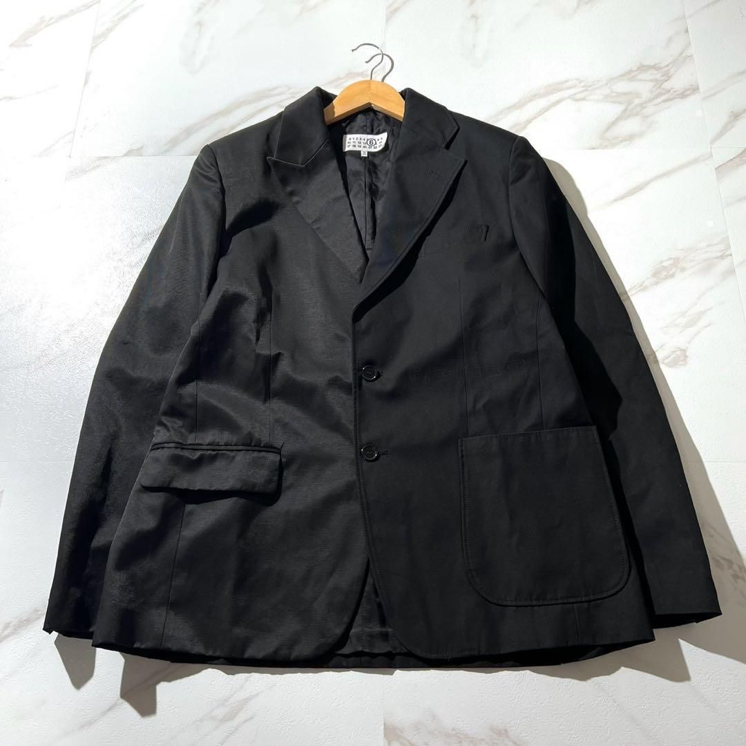 MM6 MAISON MARGIELA エムエムシックス メゾンマルジェラ 2025SS 近年モデル 左右切り替え アシンメトリー シングルスーツ セットアップ テーラードジャケット スラックスパンツ テーパード ブラック コットン Mサイズ相当 メンズ