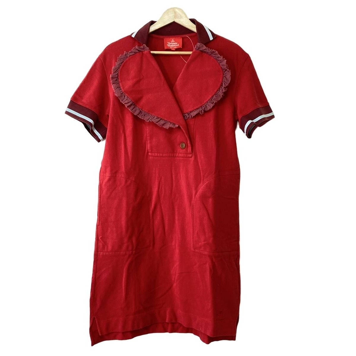 ヴィヴィアンウエストウッドレッドレーベル ワンピース サイズ00 XS レディース - レッド Vネック 半袖 ひざ丈 ラブ