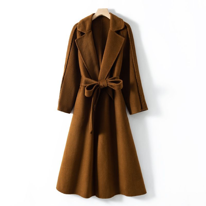 お洒落冬レディースウールコート30％カシミヤロングコート暖かレザーコート