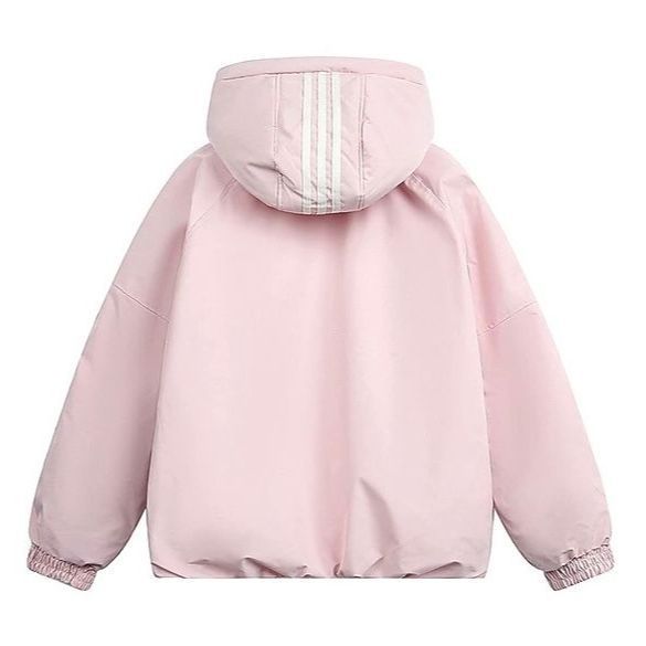 h アメリカンヒップホップ風 刺繍ロゴ × ストライプ フード付き中綿ジャケット 男女兼用 冬用 厚手カジュアルコート