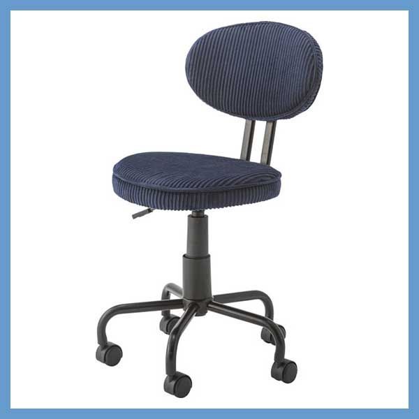 コーデュロイ生地の昇降機能付き回転デスクチェア W 43 D 49 H 82 92 SH 48 58 cm No 109 ブルー