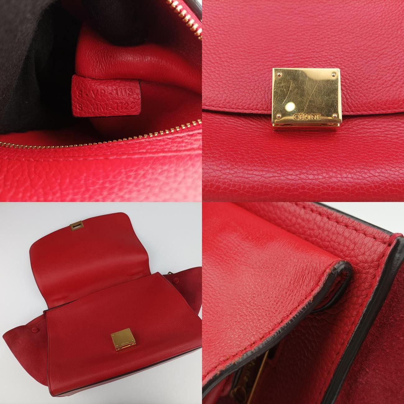 来店をご期待! セリーヌCelineトラペーズ レッド レザー×スエード S-VP-1113 S-MM-1123 今なら送料無料！