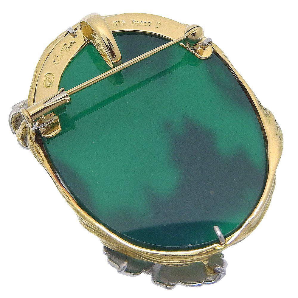 鑑付 石川暢子 NOBUKO アズタイム ペンダント付ブローチ 21.8 g K 18 YG Pt 900 カルセドニー メレダイヤ 城