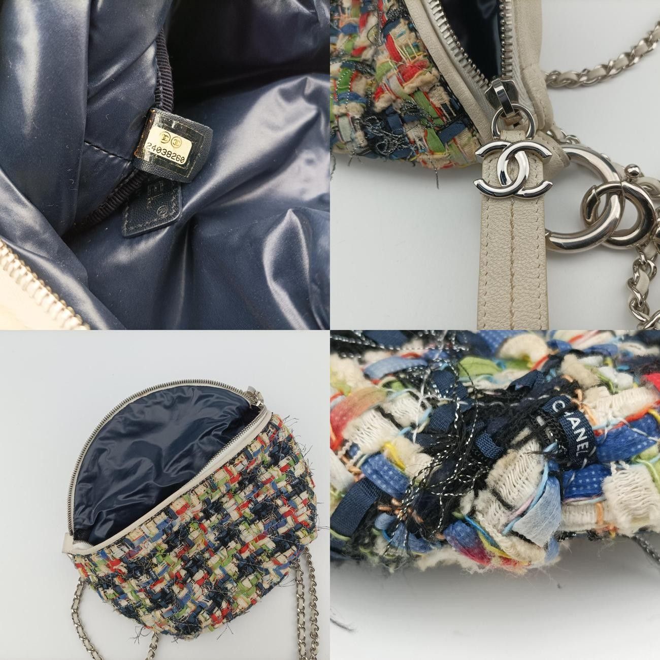  シャネルChanelウエスト ホワイト×マルチ ツイード×ラムスキン A 93842 メッセンジャーバッグ ショルダーバッグ