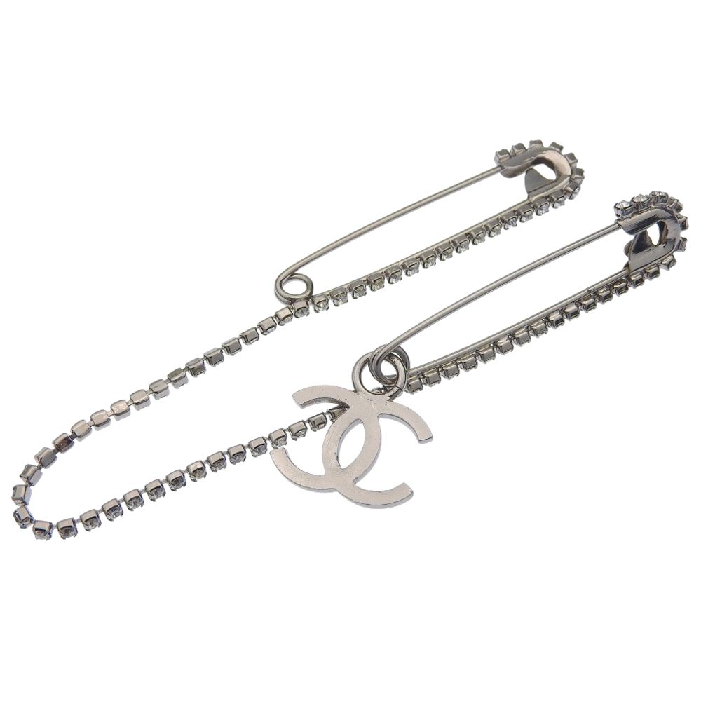 超 シャネル CHANEL ココマーク ダブルピン ブローチ A 16386 01 P メタル ラインストーン 華やか