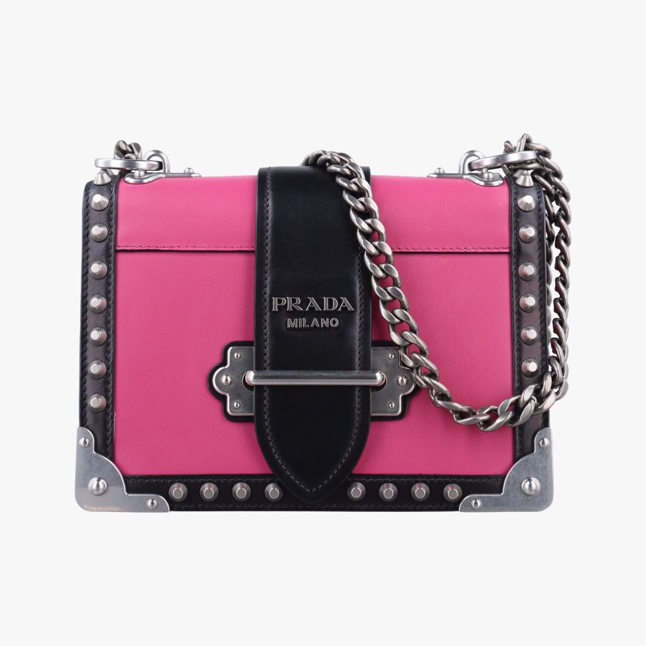 プラダPradaカイエ ピンク×ブラック レザー 1BH018 25