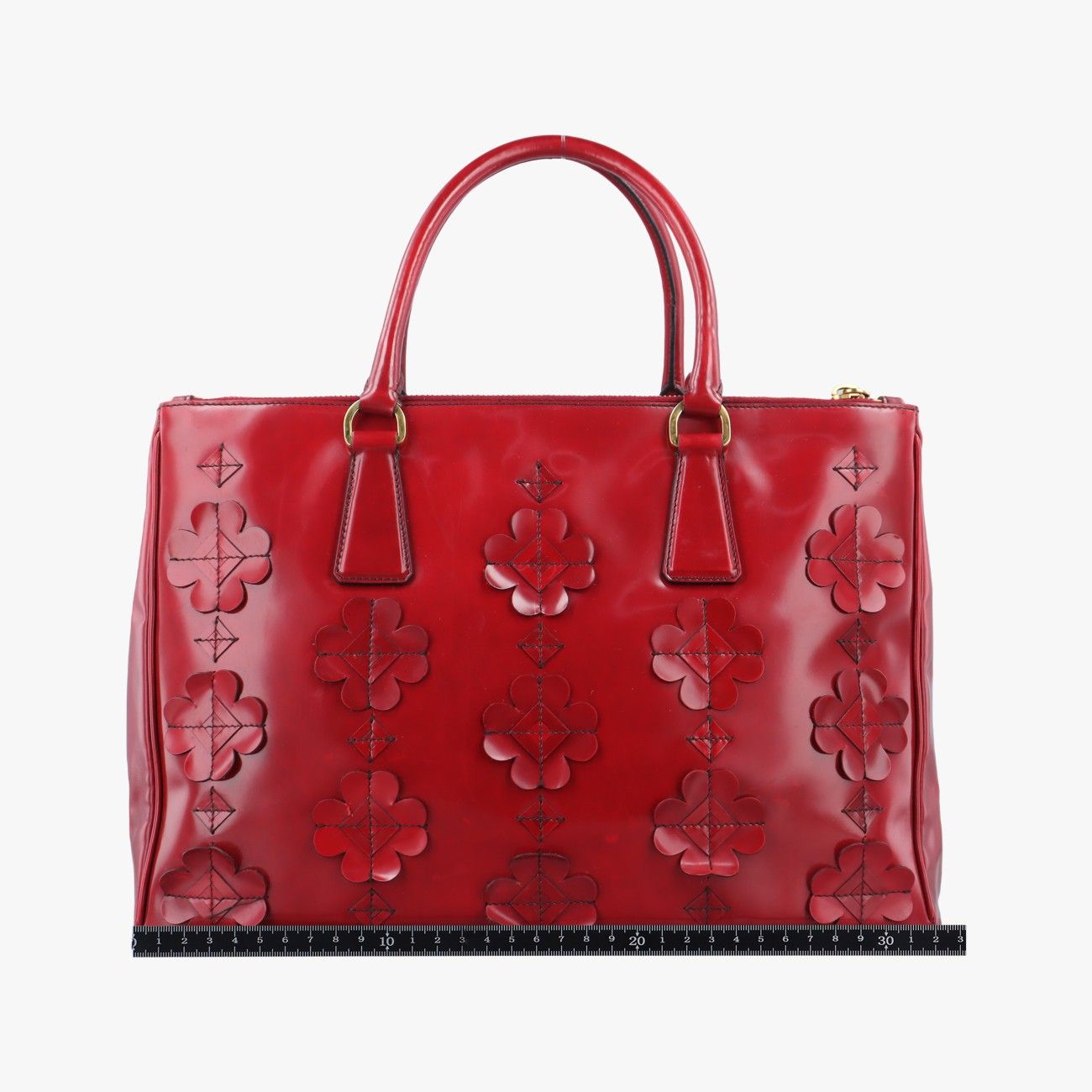 プラダPradaブラシフラワーギャラリー レッド パテント B2274F 7 D