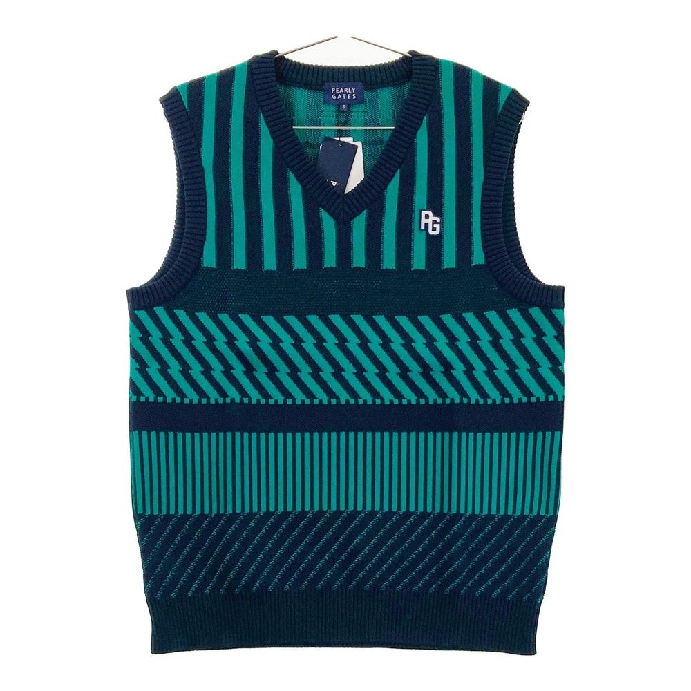 サイズ 5 PEARLY GATES パーリーゲイツ Vネック ニットベスト 総柄 ネイビー系 240101539835 ゴルフウェア メンズ ストスト