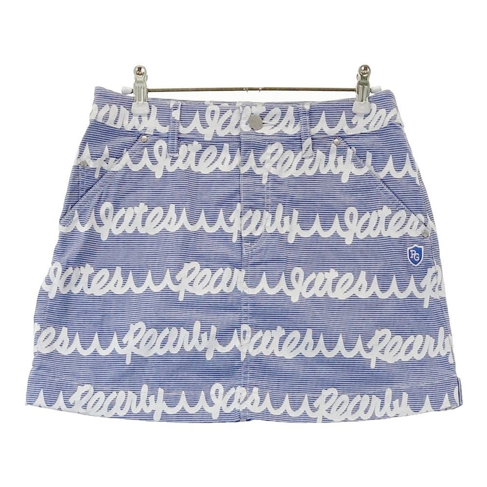 サイズ 0 PEARLY GATES パーリーゲイツ ストレッチスカート ロゴ×ボーダー柄 ブルー系 240101554490 ゴルフウェア レディース ストスト