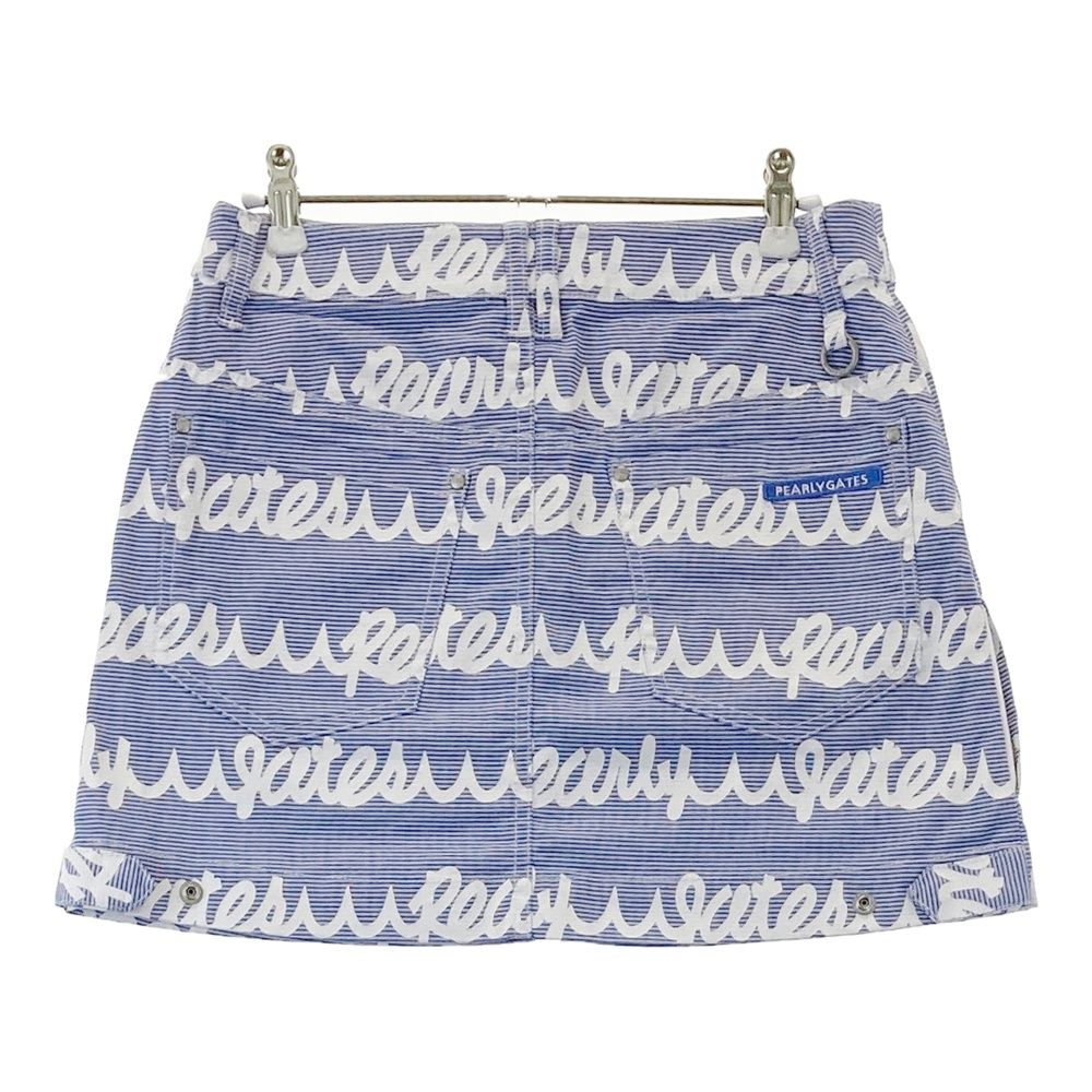 サイズ 0 PEARLY GATES パーリーゲイツ ストレッチスカート ロゴ×ボーダー柄 ブルー系 ゴルフウェア レディース ストスト