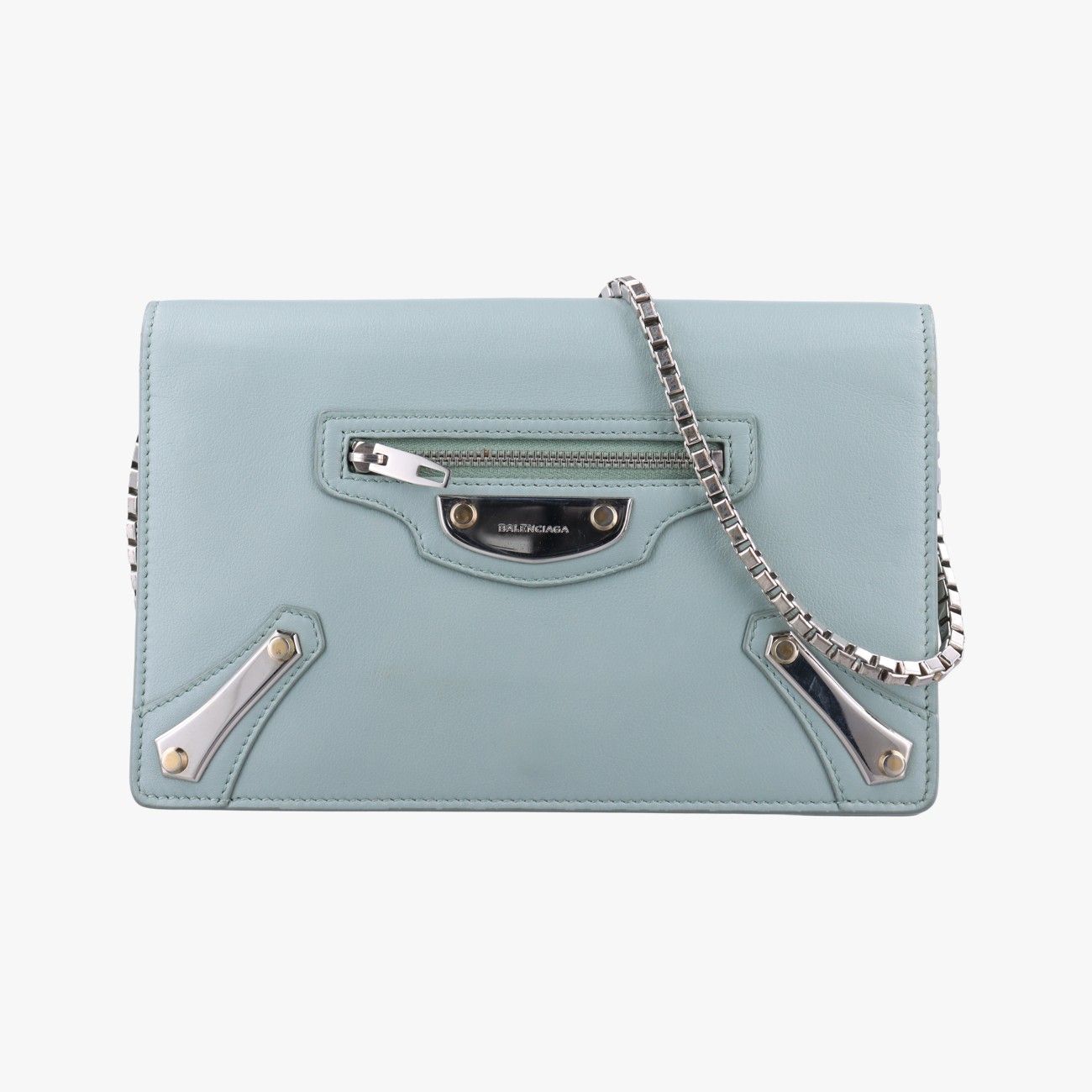 バレンシアガBalenciagaメタルプレートシティチェーン ブルー レザー 420837 3210 D 002123