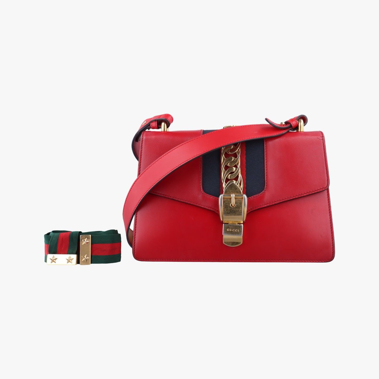 グッチGucciシルヴィ レッド×ネイビー レザー 421882 D021574916