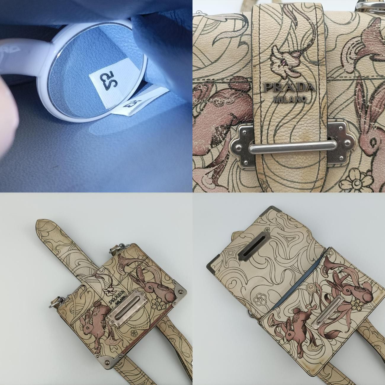  プラダPradaラビットプリント マルチ レザー 25 メッセンジャーバッグ ショルダーバッグ