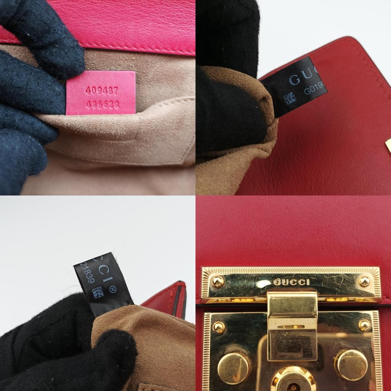  グッチGucciパドロック レッド レザー 409487 メッセンジャーバッグ ショルダーバッグ