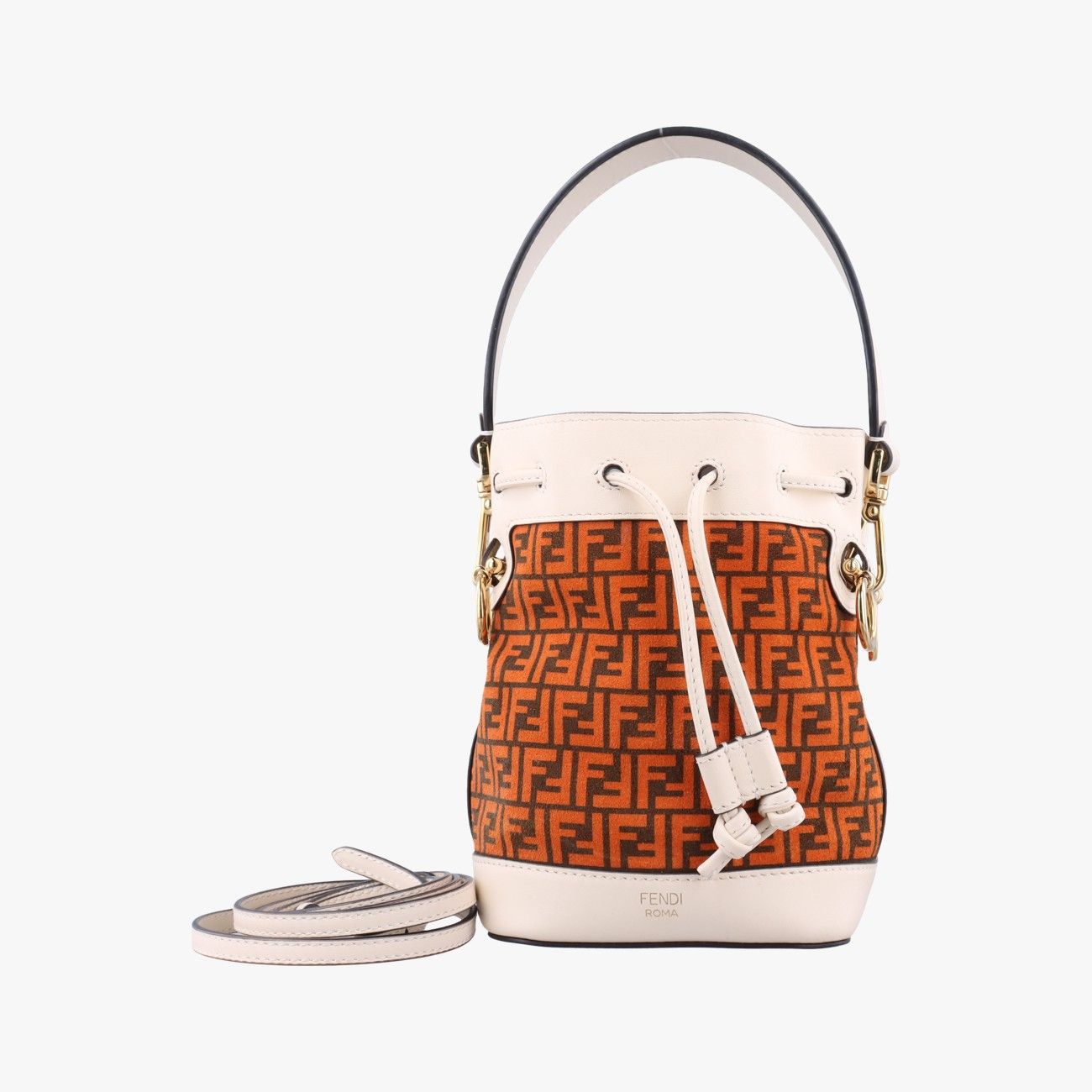 フェンディFendiミニ モン トレゾールブラウン×ホワイト×オレンジレザー × ツイード8BS0108BS010 AFIS 218-8241