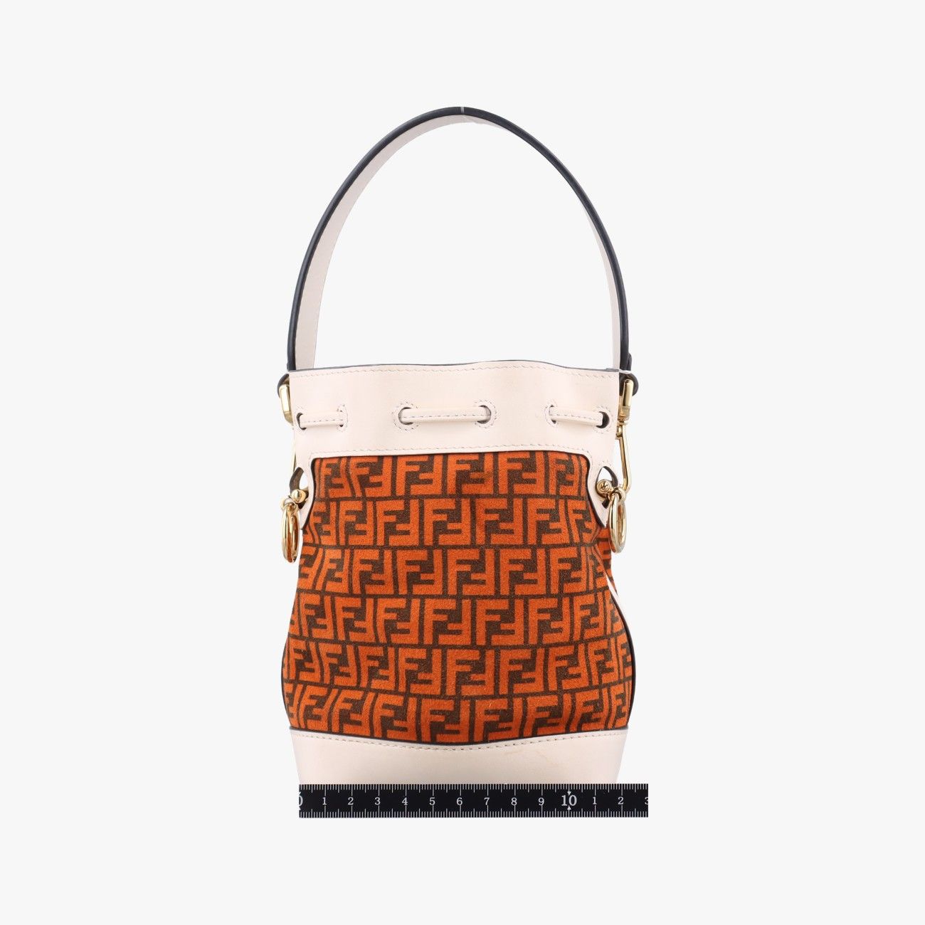 フェンディFendiミニ モン トレゾールブラウン×ホワイト×オレンジレザー × ツイード8BS0108BS010 AFIS 218-8241