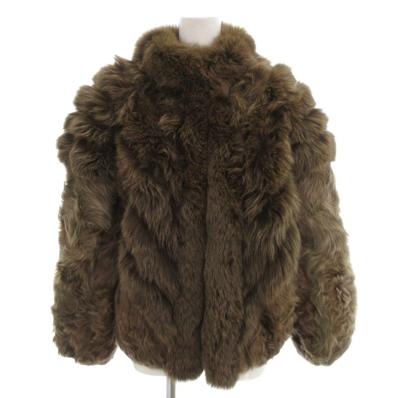 ノーブランド ファーコート 毛皮 フォックスファー ショート丈 9 茶 ブラウン AE GY18