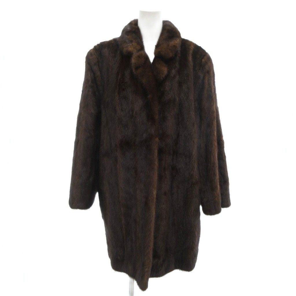 ノーブランド ファーコート 毛皮 ミンクファー ミドル ハーフ丈 茶 ブラウン AE GY18