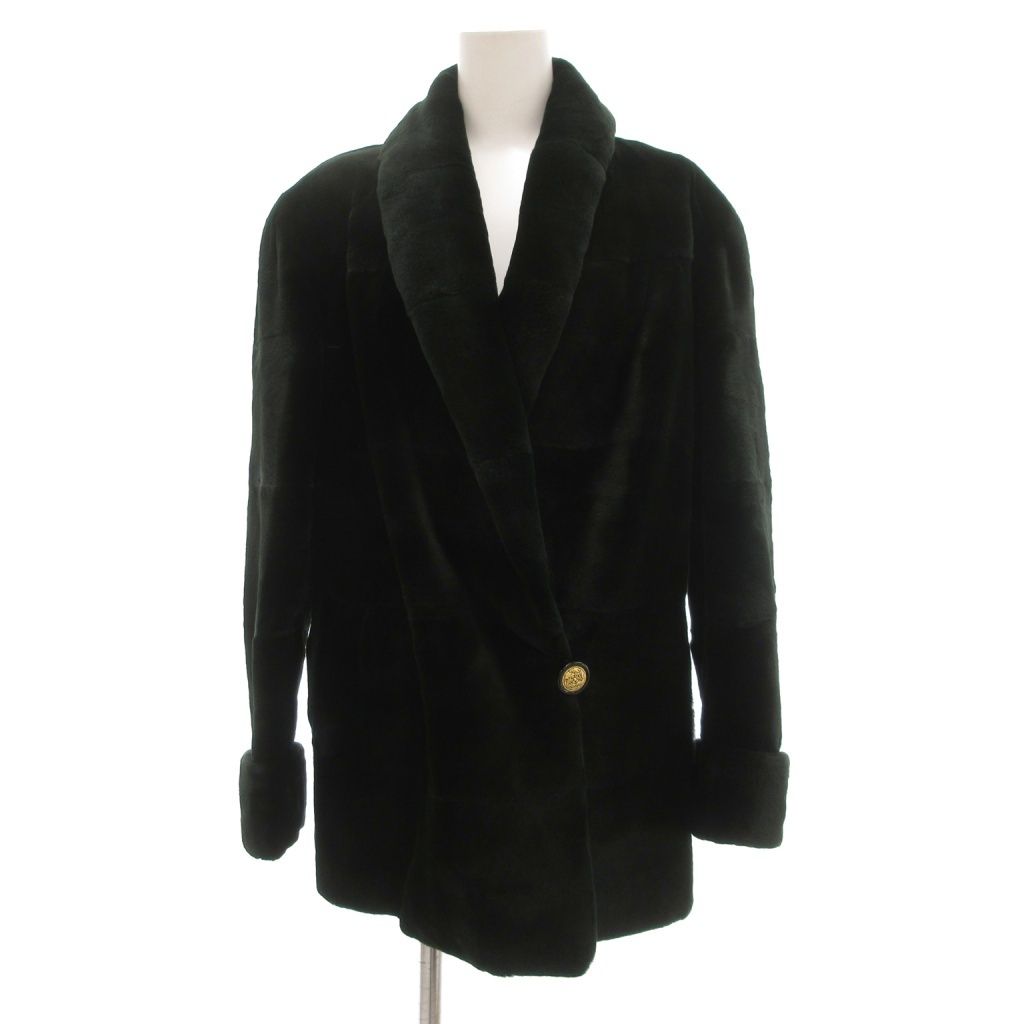 Junko Yamamoto by EMBA エンバ シェアード ミンクファー コート 毛皮 ショール ミドル ハーフ丈 装飾ボタン 11 ダークグリーン UO