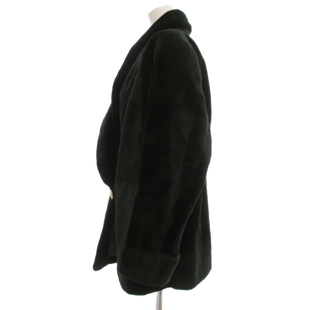 送料無料 Junko Yamamoto by EMBA エンバ シェアード ミンクファー コート 毛皮 ショール ミドル ハーフ丈 装飾ボタン 11 ダークグリーン UO 万全な