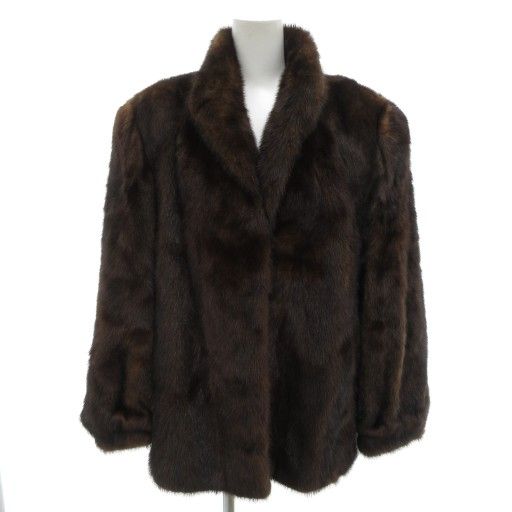 ノーブランド ファーコート F 毛皮 ミンクファー ミドル ハーフ丈 茶 ブラウン AE GY18