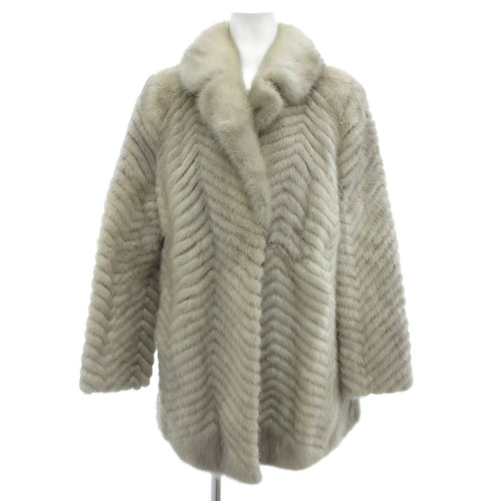 エンバ EMBA サファイアミンク ファー コート 毛皮 ミドル ハーフ丈 ヘリンボーン ベージュ AE GY18