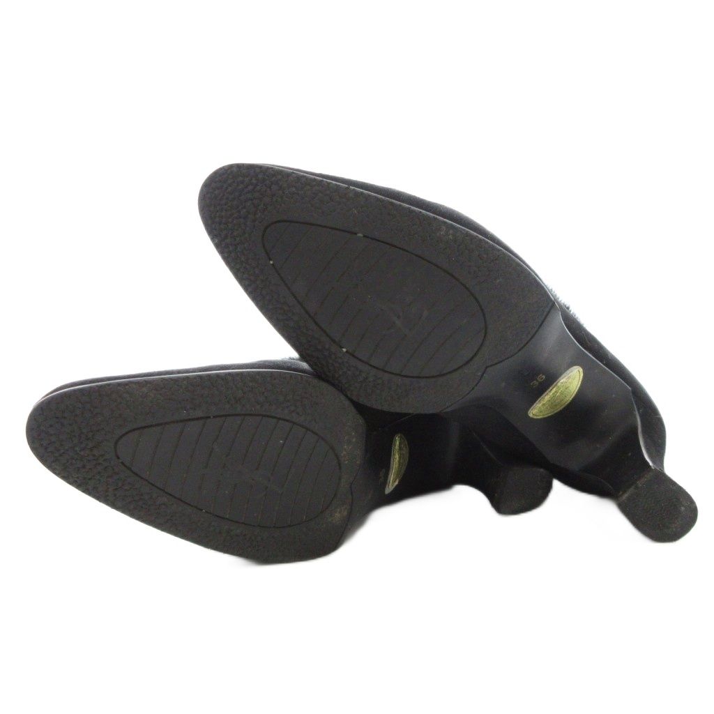  イヴサンローラン YVES SAINT LAURENT ショートブーツ ヒール バックジップ スエード ポインテッドトゥ ミンクファー 36 黒 ブラック GV GY 03 ブーツ 靴