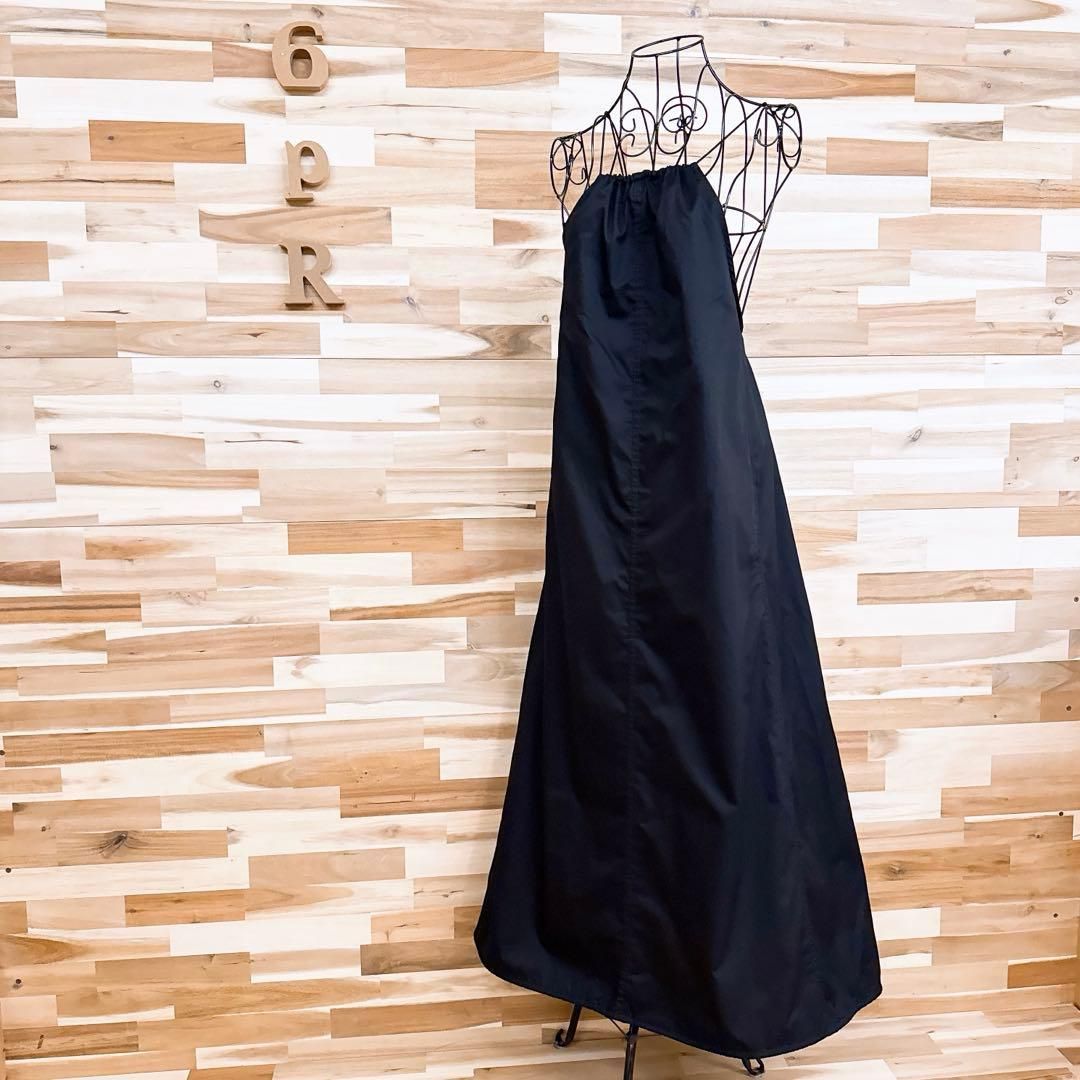 ザラ ドローコード ロング キャミ バルーン ワンピース コットン XS 黒ブラック ドローストリング キャミワンピ ドレス