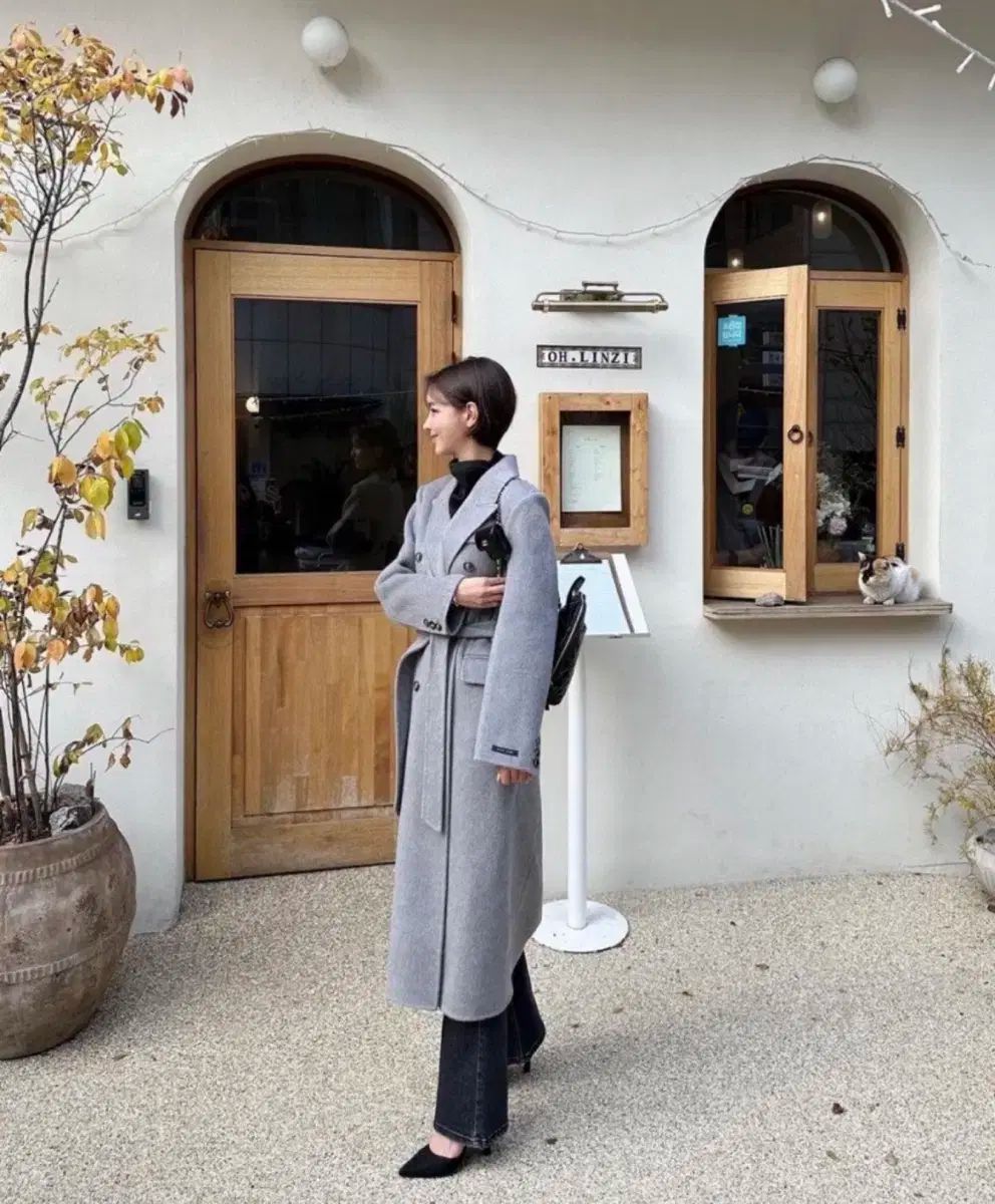 リエット 単アップ グレー ウール ダブル ロングコート コート