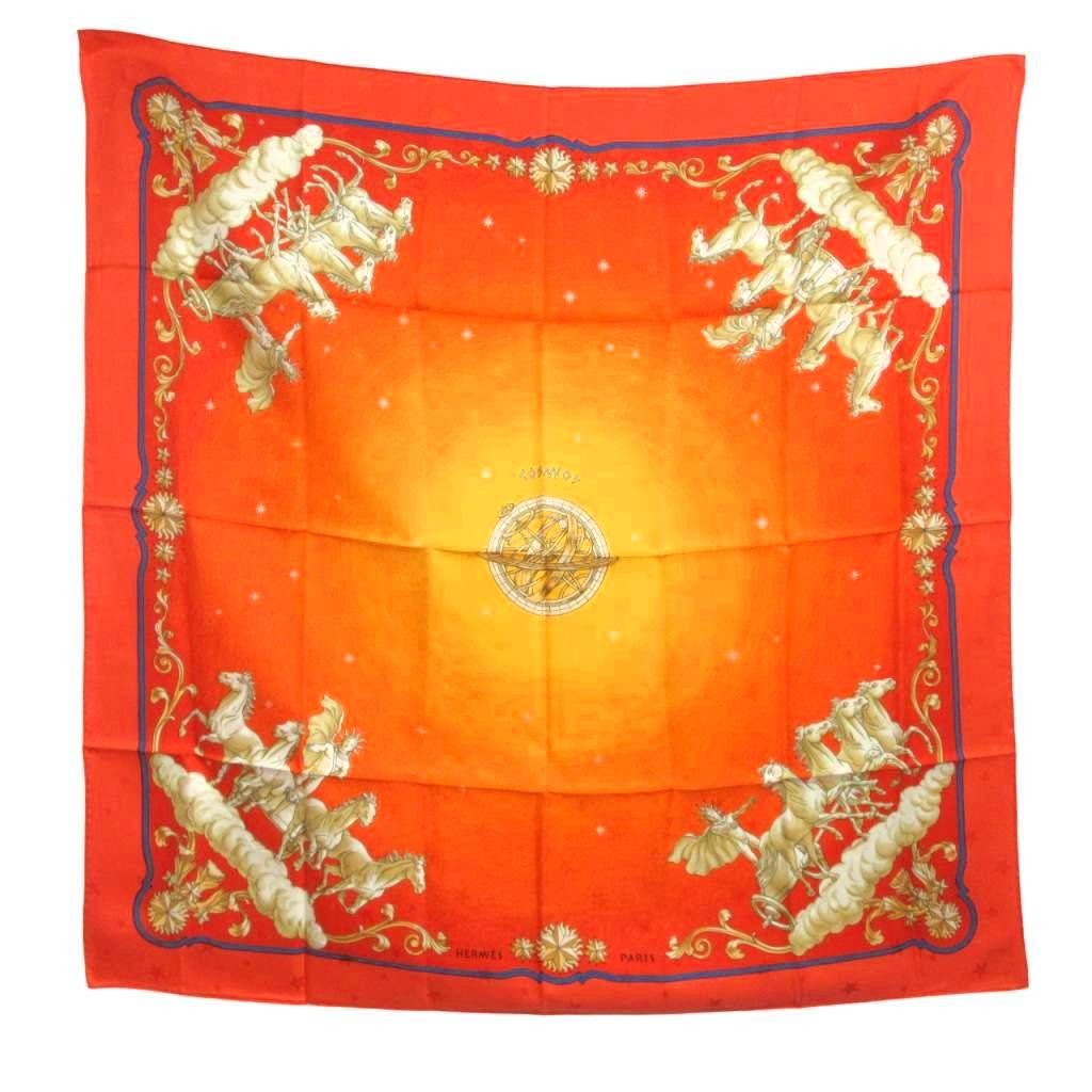 エルメス HERMES カレ 90 COSMOS 宇宙観 コスモス スカーフ シルク 大判 ヴィンテージ オレンジ
