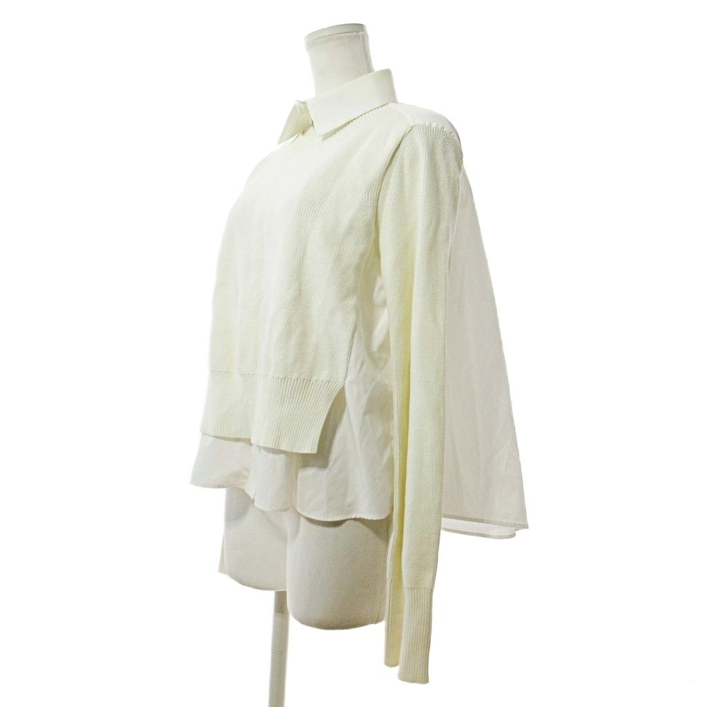 サカイ sacai 23SS Cotton Poplin x Knit Pullover コットンポプリン ニットプルオーバー ドッキングシャツ 長袖 フェイクレイヤード 1 白 23-06532 1103