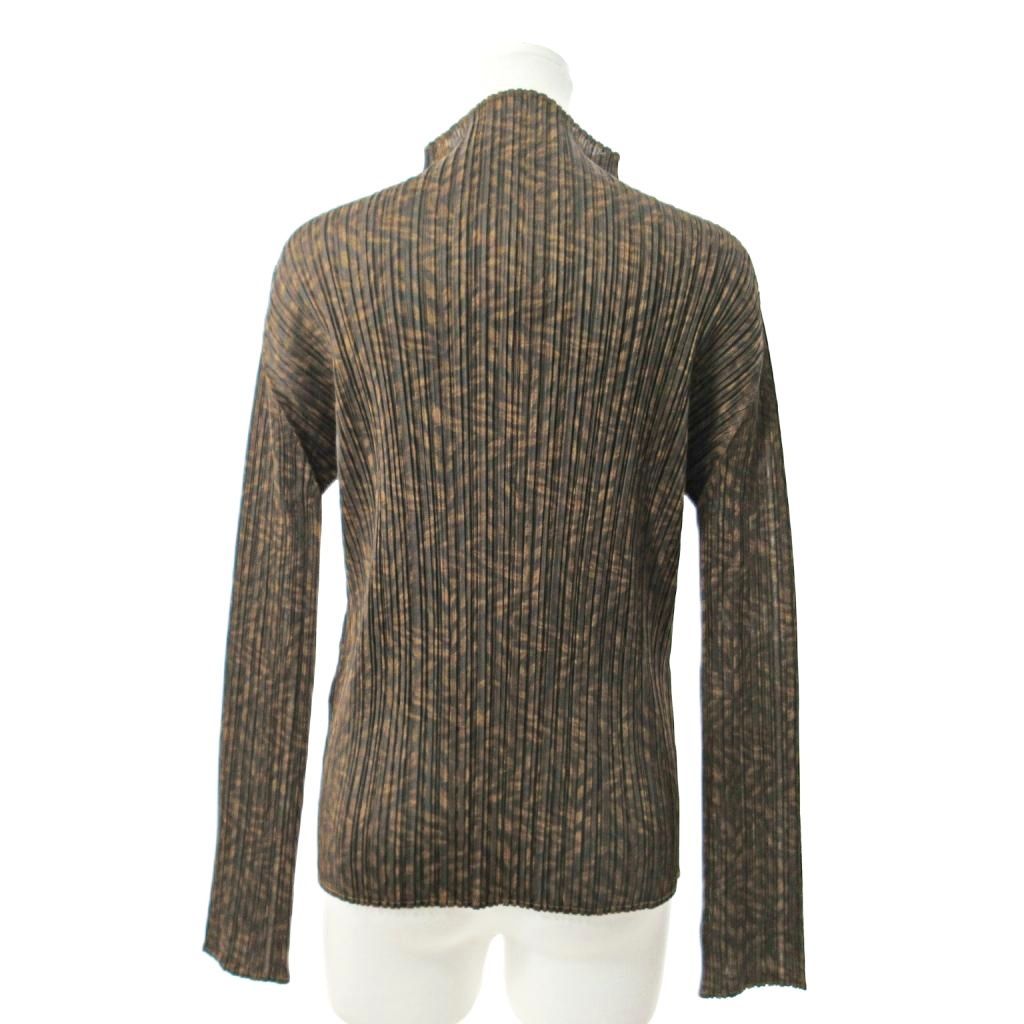 美品 イッセイミヤケ プリーツプリーズ 総柄 長袖 シャツ ブラウン プリーツプリーズ PLEATS PLEASE イッセイミヤケ ISSEY MIYAKE 美品