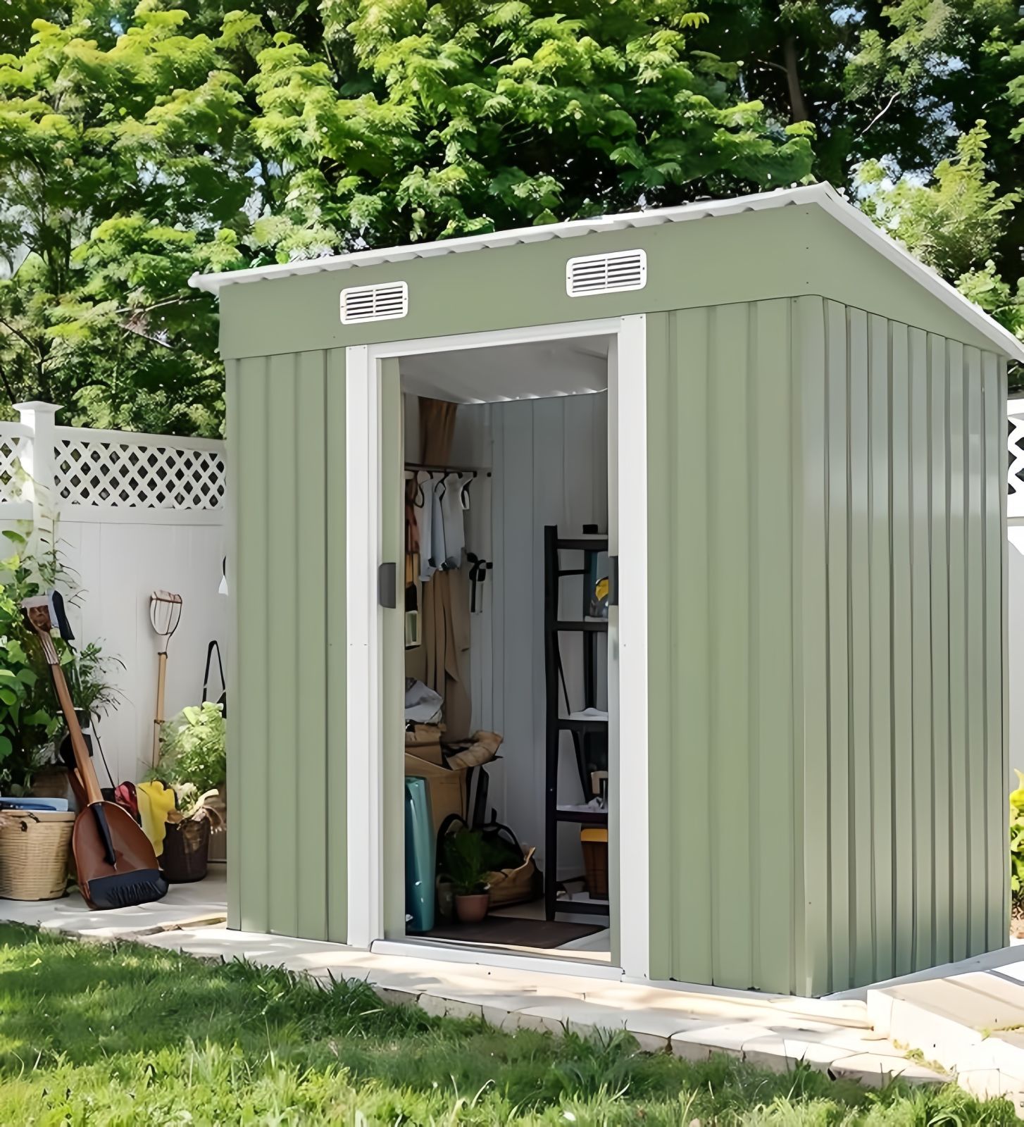 数量 NARUKAMI TYPE B グレー グリーン 大型スチール物置 倉庫 屋外収納庫 防水 防錆 耐候性抜群 引き戸 換気口付き 補強フレーム付き 床なしタイプ 庭 畑 ガレージ 農場に最適 大容量収納で暮らしをもっと整える