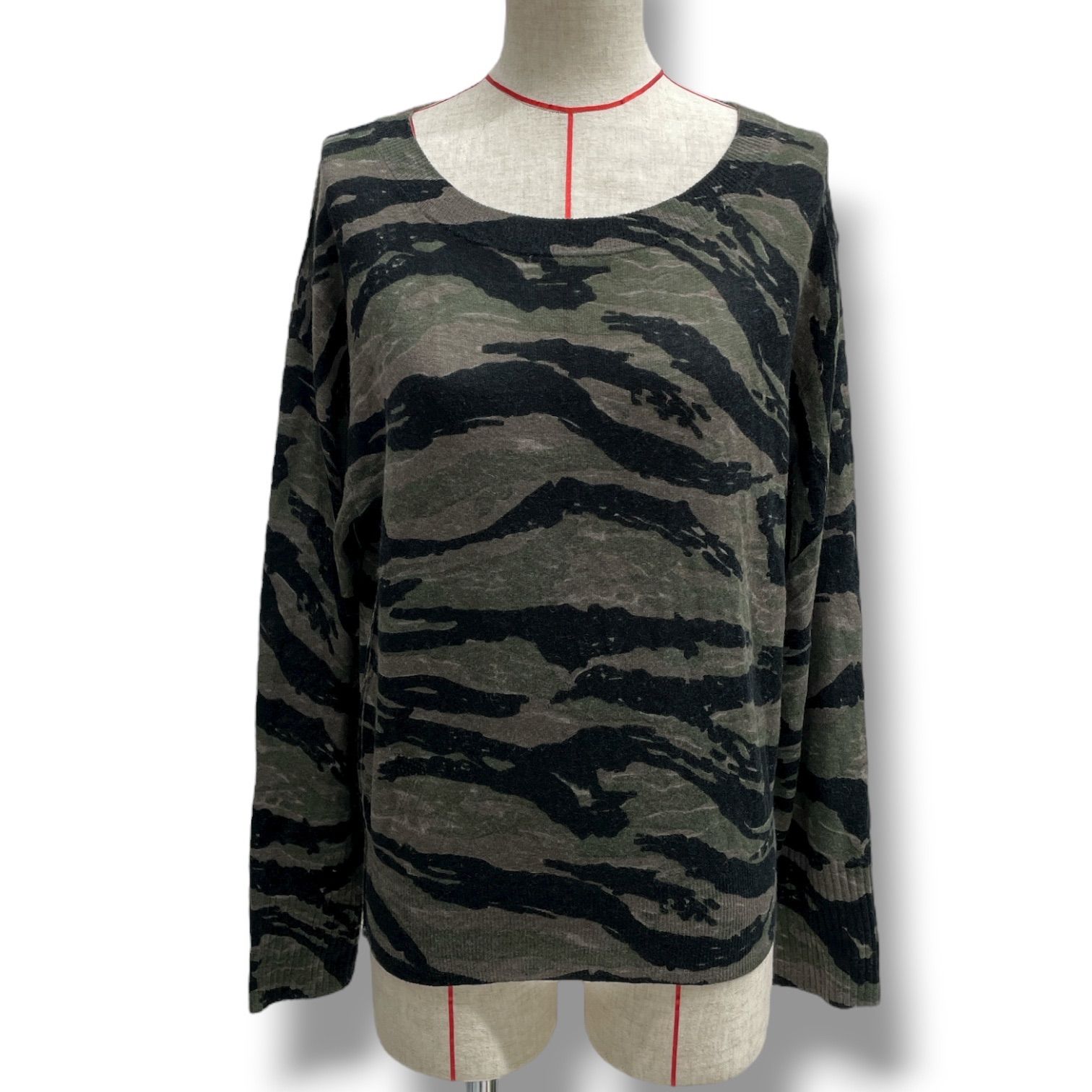 ZADIG-VOLTAIRE ザディグエヴォルテール カモフラ カシミヤニットトップス ニット セーター トップス カモフラ柄 迷彩 カシミヤ ブラック グレー カーキ 黒 灰色 サイズXS レディース 秋 ゴーゴー古着マルイファミリー溝口店 4 No.167