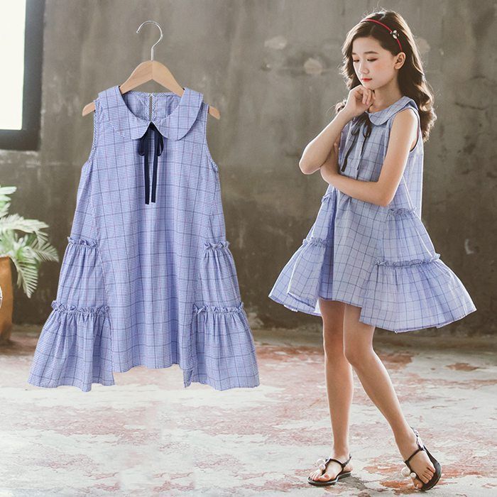 ワンピース キッズ 夏 ノースリーブ ベビー服 女の子 ジュニア 子供服 チェック柄 ワンピース 薄手 結婚式 誕生日 プレゼント 旅行 海 お姫