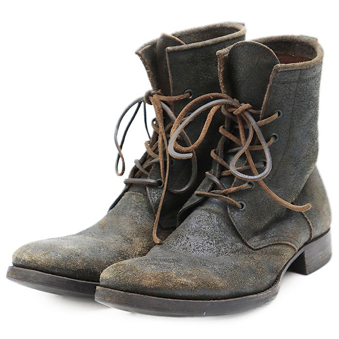 C DIEM カルぺディエム レースアップブーツ レザー ユーズド加工 ヴィンテージ仕上げ プレーントゥ ミドル丈 革靴 シューズ メンズ サイズ 43 ブラック系 黒