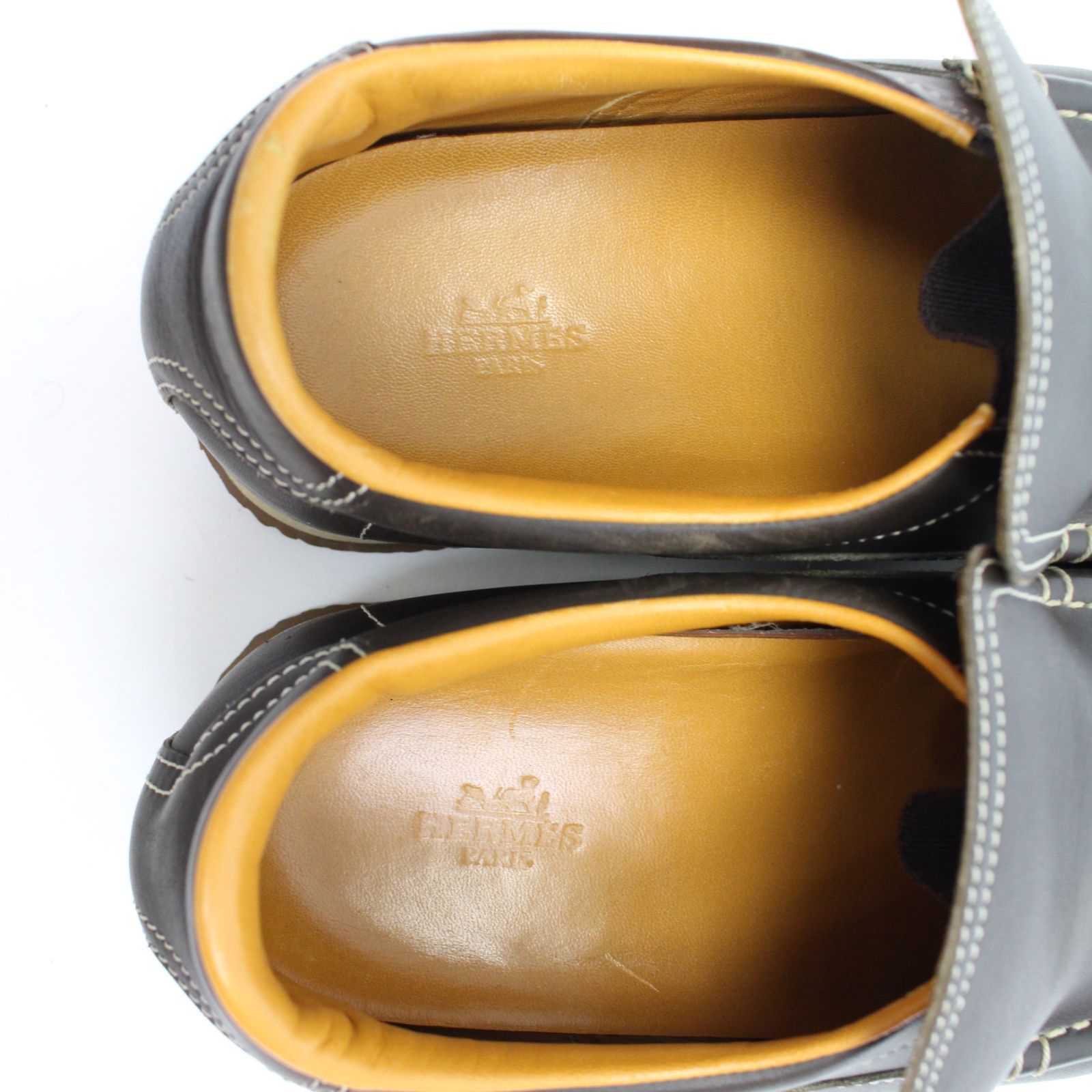  213 エルメス HERMES TURBO ターボ スニーカー スリッポン レザー 41 5 26 cm 茶 ブラウン スリッポン 靴