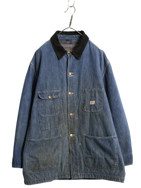 なクーポン配布中! 60s シアーズ デニム カバーオール ジャケット メンズ L 古着 ヴィンテージ ワーク 襟 コーデュロイ ブランケット ライナー付き