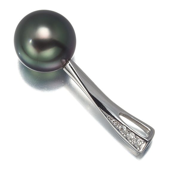 TASAKI タサキ ペンダントトップ ブラックパール 真珠 10.5 mm ダイヤ ダイヤモンド 0.02 ct K 18 WG 180681