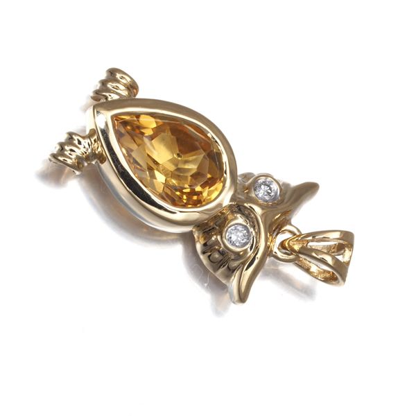 ポンテヴェキオ ペンダントトップ シトリン ダイヤ ダイヤモンド 0.02 ct フクロウ アニマル K 18 YG 178700