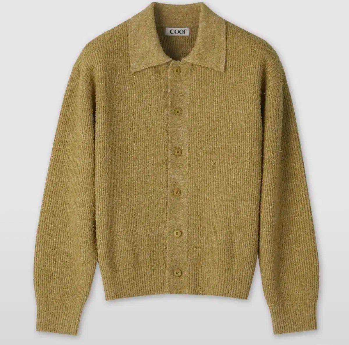COOR クアー ネック ニットカーディガン メランジグリーン S